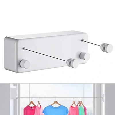 Immagine di JOOM Stendibiancheria Retrattile, Acciaio Inossidabile Corda da bucato riavvolgibile, 2 * 4.2m, per Interni ed Esterni, Montaggio Punch a Parete