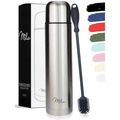 Immagine di Milu Thermos Caffè Borraccia Termica 1L, 750ml, 500ml Termos Bottiglia Acqua per Vuoto in Acciaio Inox Mantenere Caldo/Freddo (Argento, 1 Litro)