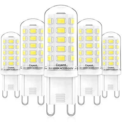 Immagine di Cxyemt Lampadine LED G9, 3W, Equivalente a 28W 33W 40W Lampada Alogene, Bianco Freddo 6000K, AC 220 240V, Non Dimmerabile, Senza Sfarfallio, Risparmio Energetico, Confezione Da 5