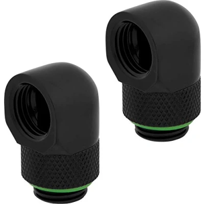 Immagine di Corsair Hydro X Serie, Adattatore Rotary 90, Confezione Doppia (BSPP G1/4&quot; Filettatura, Ottone Massiccio Durata, Meccanismo di Rotazione a Tenuta, Finitura Alta Qualità, Ottimizzato per Portate) Nero