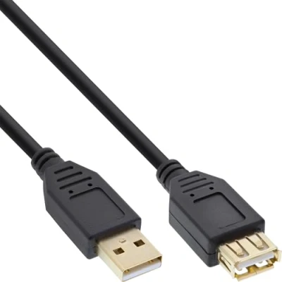 Immagine di InLine 20804 Cavo USB 2.0, Prolunga, Type A, Maschio/Femmina, Pin Dorati, 0.5M Nero