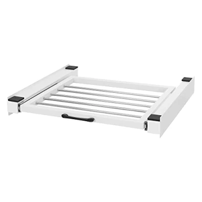 Immagine di ML Design Telaio Intermedio Ripiano Estraibile in Acciaio 60,5 x 54,5 cm Bianco per Lavatrice/Asciugatrice Piano Estensibile Cesto Bucato Kit di Sovrapposizione Universale con Stendibiancheria