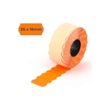 Immagine di POKORNYS etichette autoadesive per distintivi dei prezzi (arancione/26 x 16 mm) I permanente, marcatura a due rige, etichettatrici mano con bordo ondulato