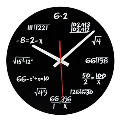 Immagine di Timelike, orologio da parete moderno, design unico, matematica, equazione, ogni ora è caratterizzata una equazione Nero