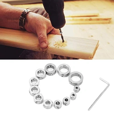 Immagine di Drill Stop Set, 12 pezzi 3 16 mm Trapano in acciaio inossidabile Set di collari per bit arresto profondità Anello limite perforazione