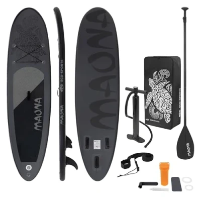 Immagine di ECD Germany Stand Up Paddle Board Maona SUP Gonfiabile con Pagaia 308 x 76 10 cm Nero e Grigio Diversi Modelli in PVC Include Pompa Borsa da Trasporto Accessori Surfboard Tavola Surf per Adulti