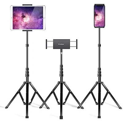 Immagine di elitehood Supporto Tablet in Alluminio, da Pavimento iPad Pieghevole 65&quot; Regolabile Altezza, Porta Treppiede per Pro 12.9, Air, Mini 2 3 4, iPhone e 4.713&quot;