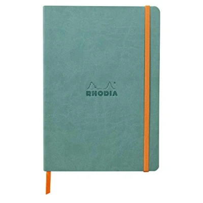 Immagine di Rhodia 117443C Taccuino morbido ad acqua, formato A5, 160 pagine, carta Clairefontaine avorio, 90 g/m², chiusura elastica, copertina in similpelle, collezione Rhodiarama