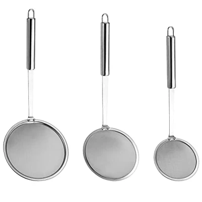 Immagine di 3 Pezzi Colino in Acciaio Inox, Schiumarola Setaccio a Maglia Fine Set, da Cucina, Specifiche, per Filtrare Residui di Grasso