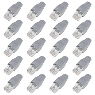 Immagine di ShipeeKin 20PCS schermato spine modulari di rete RJ45 Ethernet CAT5e Cat5 Cat 5e CAT6 CAT6E 8P8 C UTP STP 50U placcato oro cavo LAN Plug (Grigio)