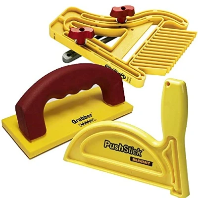 Immagine di Milescraft Set di sicurezza 7334, include FeatherBoard, Pushstick e blocco per grabber, giallo