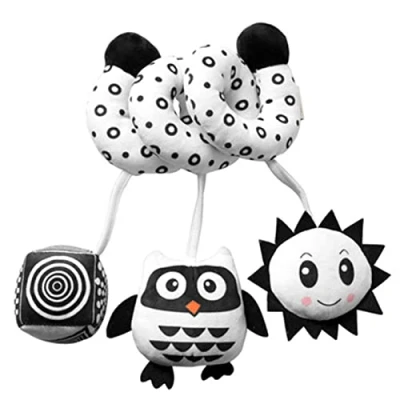 Immagine di SWECOMZE Animale Baby Activity Collana a spirale in tessuto per afferrare e sentire con campana, giocattolo neonati bambini partire da 0 mesi (gufo)