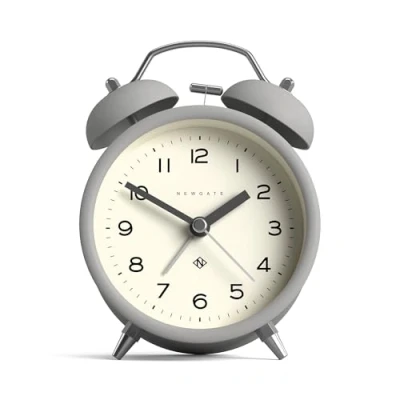 Immagine di NEWGATE®, silenziosa Sveglia Moderna cassa in metallo con martello classico e doppia campana di allarme HWD 14,5 x 9,7 5,5cm (Grigio)