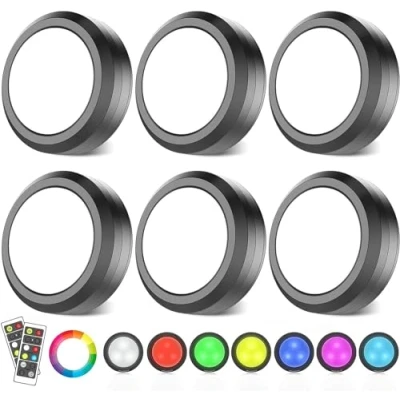 Immagine di MOUJUCHI Luci Led a Batteria, 6 Pcs Mini Luce adesiva batteria Sottopensile per Scale, Armadio, Sottopensile, Cucina, Corridoio, Camere Bambini (RGB Nero)