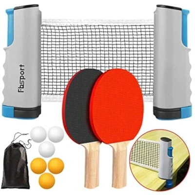 Immagine di rete ping pong da tavolo set portatile, 2 racchette pong, estensibile,6 palline,1 borsa in rete,per Bambini, famiglie