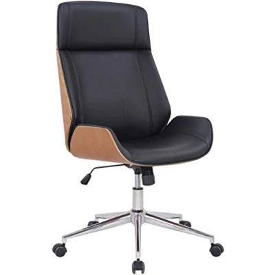 Immagine di CLP Sedia Studio Scrivania Varel In Similpelle E Legno I Poltrona Ufficio Presidenziale Regolabile 44 52 CM, Colore:natura/nero