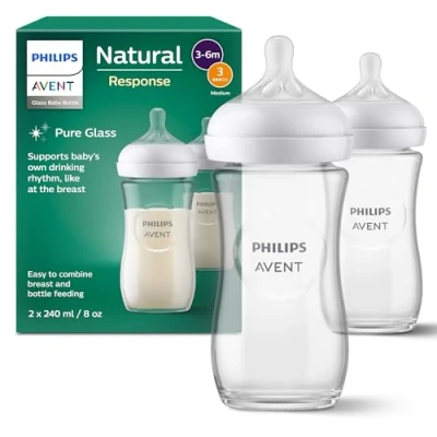 Immagine di Philips Avent biberon Natural Response in vetro 2 da 240 ml, senza BPA, per neonati 1 mese su (modello SCY933/02)