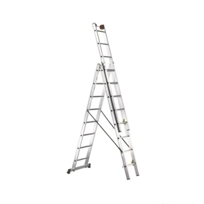 Immagine di Svelt Scala Multifunzione Professionale in Alluminio, 8 Gradini, Trasformabile d&#039;Appoggio o Doppia con Guardacorpo, Stabilizzatore di Base, Rotelle Sfilo, mod. Euro 3