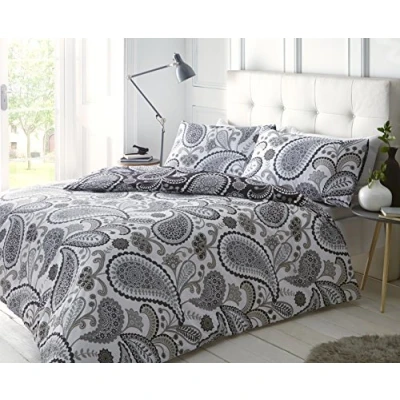 Immagine di PIERIDAE Sleepdown Set di Copripiumino e Federa, Motivo Cachemire, con Stampa Digitale, Nero (Doppio)