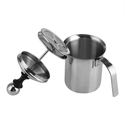 Immagine di Montalatte Manuale, 400ML / 800ML Acciaio Inossidabile Manuale Palmare Creamer Doppio Schiuma Mesh Mixer, Ideale per caffè, Latte, caffè Caldo al Cioccolato, Cappuccino, Scrematrice di