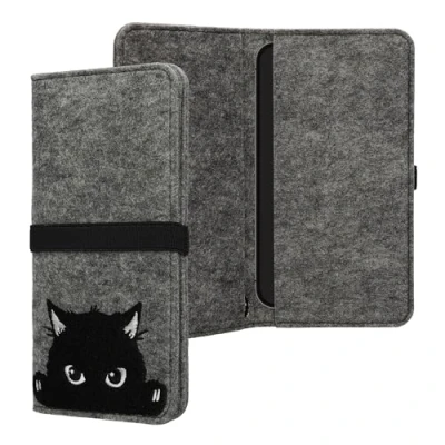 Immagine di kwmobile Custodia per smartphone in feltro Full Body Case con banda elastica Astuccio universale porta cellulare 17,2 x 8 cm grigio/nero