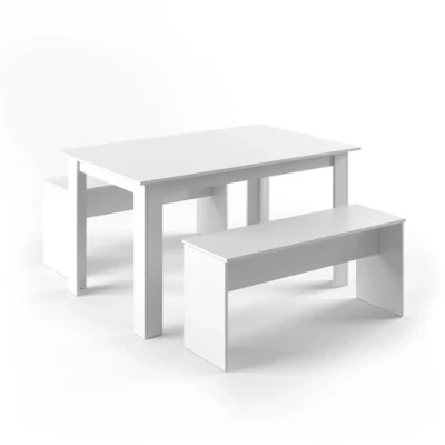 Immagine di Vicco Set di tavoli da pranzo Sentio, Bianco, 90 x 140 cm con 2 panche