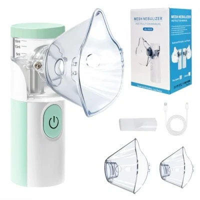 Immagine di Aerosol Portatile Silenzioso, Macchina Ricaricabile,Atomizzazione e assorbimento ad alta efficienza,Kit con 2 Maschere 1 Boccaglio,per Adulti Bambini