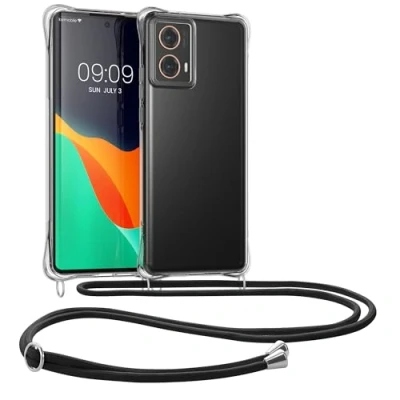 Immagine di kwmobile Custodia Compatibile con Motorola Moto G85 5G Cover Back Case in Silicone TPU Protezione Smartphone Cordino trasparente/nero