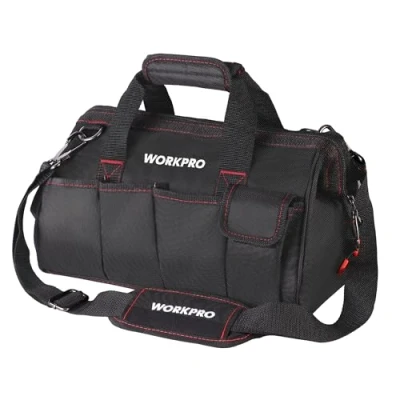 Immagine di Workpro W081021 Borsa porta utensili per attrezzi ad apertura larga con base anti umidità, 14’’