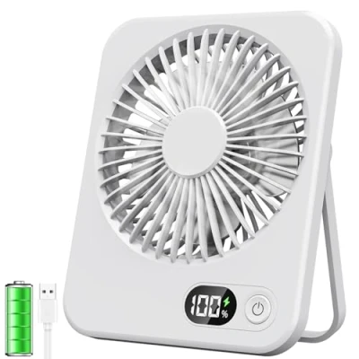 Immagine di ITJMRJP Ventilatore da Tavolo 2500mAh Batteria Portatile USB Ricaricabile Mini Piccolo Silenzioso 5 Velocità Display LCD Scrivania per Ufficio Casa Viaggio(Bianco)