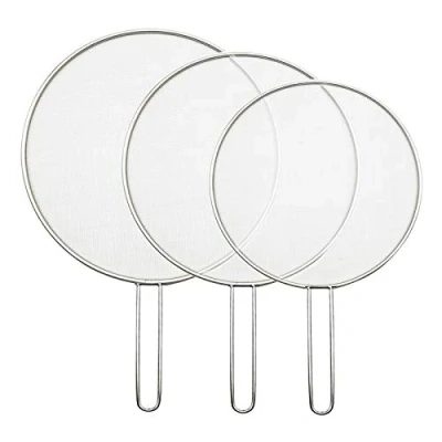 Immagine di 3 Pcs Paraschizzi Cucina In Inox Per Padelle con Manico Coperchio Antischizzo Acciaio Paraspruzzi a Prova Di Olio Pratico Pentole 25/29/33cm