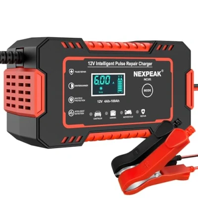 Immagine di Caricabatteria da Auto, 6A 12V Caricatore Intelligente Moto con Schermo LCD Touch Screen Compensación de Temperatura per Tosaerba o Barca