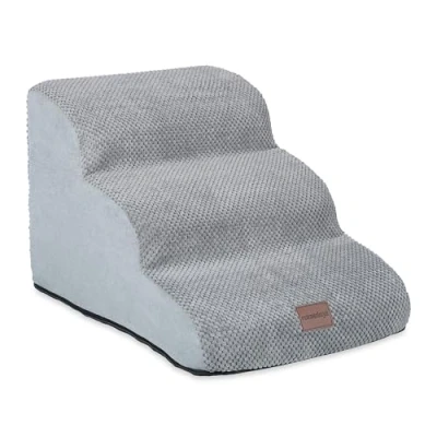 Immagine di Relaxdays Scaletta a 3 Gradini per Cani Piccoli e Gatti, Salire Scendere dal Letto Divano, HLP: 33x41x54 cm, Grigio, PU