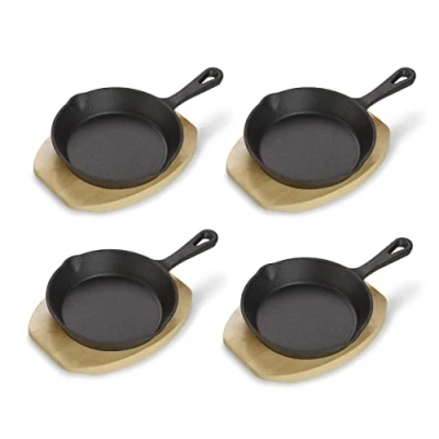 Immagine di ECHTWERK padella da portata in ghisa, mini con tagliere portata, piccola già cotta, adatta per forni, barbecue e barbecue, ideale servire, 4 pezzi