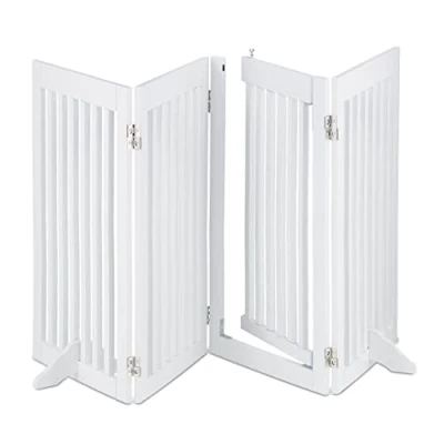 Immagine di Relaxdays Cancelletto per Bambini, Barriera Cani e Neonati, 4 Pannelli, Recinzione Scale, MDF, 92x206 cm, Bianco, 100% Fibra, 1 pz