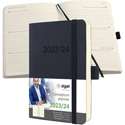 Immagine di SIGEL C2407 Conceptum Agenda settimanale 2023/2024, circa A6, nero, copertina flessibile, 2 pagine = 1 settimana, 240