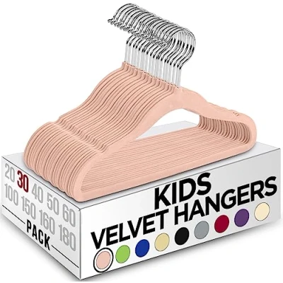 Immagine di Utopia Home Grucce per bambini in velluto, 28 cm, resistenti, armadio, perfette l&#039;uso quotidiano (Rosa, Confezione da 30)