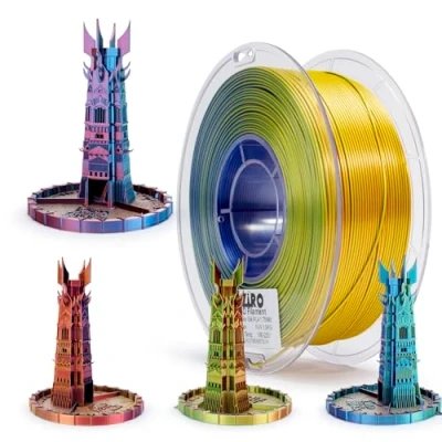 Immagine di ZIRO PLA filamento di seta coestrusione a triplo colore 1,75 mm per stampante 3D e penna 3D, arcobaleno multicolore, 1 kg (2,2 libbre), Aurora