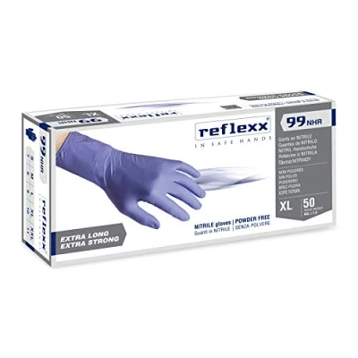 Immagine di Reflexx R99, Guanti Hi Risk in Nitrile senza Polvere Gr. 8.9, 50 Pezzi, Blu
