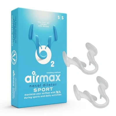 Immagine di Airmax SPORT piccolo dilatatore nasale per una migliore respirazione attraverso il naso. Ottimizzazione del 176% di ossigeno. Appositamente sviluppato l&#039;uso durante l&#039;esercizio fisico. è utilizzato da atleti professionisti.