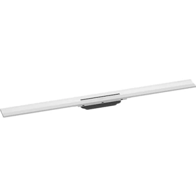 Immagine di hansgrohe RainDrain Flex set di canalina doccia accorciabile, canale drenaggio 1000 mm, scarico a pavimento per montaggio filo muro, bianco opaco