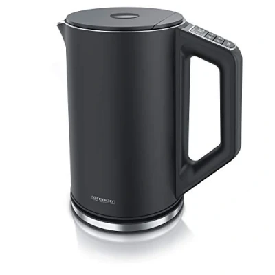 Immagine di arendo Bollitore Acqua Elettrico in Acciaio Inox Modello Elegant 1,5 Litri 2200 W Regolazidone della Temperatura da 40 a 100C Design parete doppia Nero