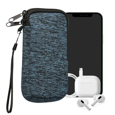 Immagine di kwmobile Custodia in Neoprene con Zip per Smartphone M 5,5&quot; Astuccio Portacellulare a Sacchetto Cerniera Borsa deep ocean/nero