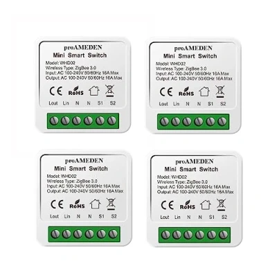 Immagine di proAMEDEN ZigBee 3.0 16 A Smart Switch Mini Wifi, Modulo interruttore, Compatibile con Alexa e Google Home Assistant, (ZigBee, 4/un).