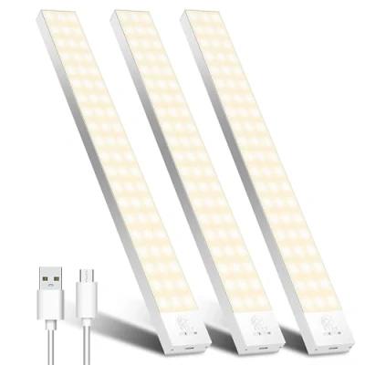 Immagine di OUILA Led Armadio Luce con Sensore di movimento 4 Modalità Sottopensile Notturna USB Ricaricabile Striscia per Cucina (Luce Calda 3000K, 32cm*3 Pezzi)