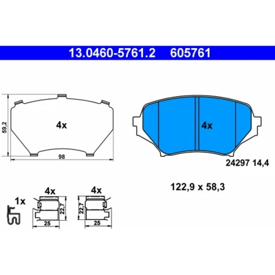 Immagine di ATE 13.0460 5761.2 Kit pastiglie freno con segnalatore acustico usura lamierino anticigolío accessori MAZDA: MX 5 3