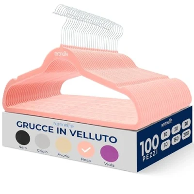 Immagine di SereneLife Grucce Appendiabiti Antiscivolo in Velluto, 100 Stampelle Armadio, Set di Resistenti con Gancio Ruotabile a 360 Gradi, per Felpe, Abbigliamento Bambino
