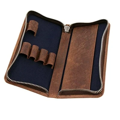Immagine di ALASSIO 2648 astuccio per 3 penne, in pelle, penne o stilografiche, custodia pelle con chiusura, portapenne, ca. 17,5 x 8 2,5 cm, marrone