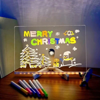Immagine di LED Note Board with Colors, Glowing Acrylic Marker Board, Writing Message 7 Colors Pen/Stand for School, Cafe, Home, Office (20x30cm)