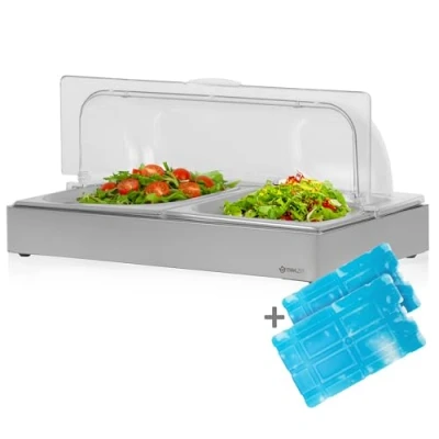 Immagine di Mahlzeit Piatto da portata refrigerante 54 x 34 24,5 cm 2 piastre refrigeranti GN 1/2 con cappuccio, sistema di raffreddamento piastra salvafreschezza, copertura piatti